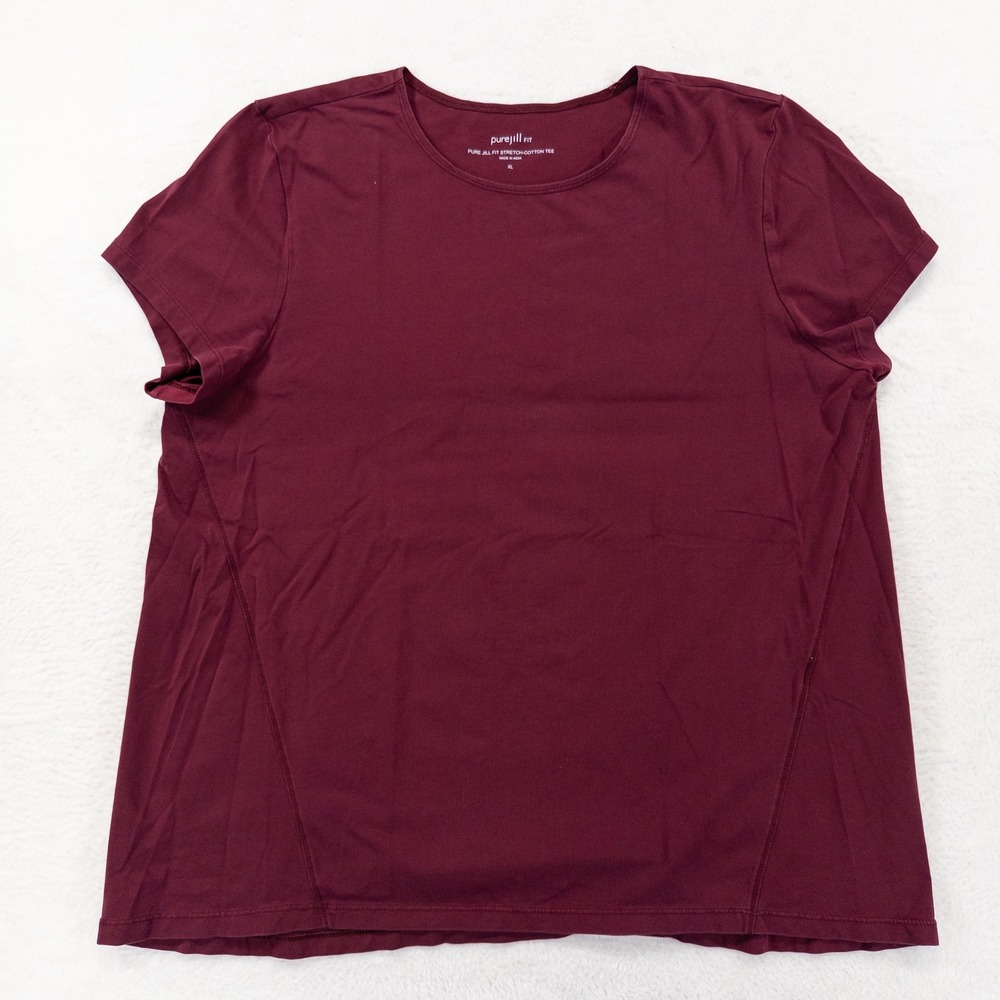 Pure Jill Womens Fit Stretch-Cotton Tee XL Burgundy Short Sleeve Crew Neck Top